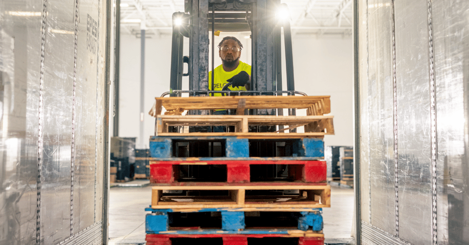 Pallets and forklift